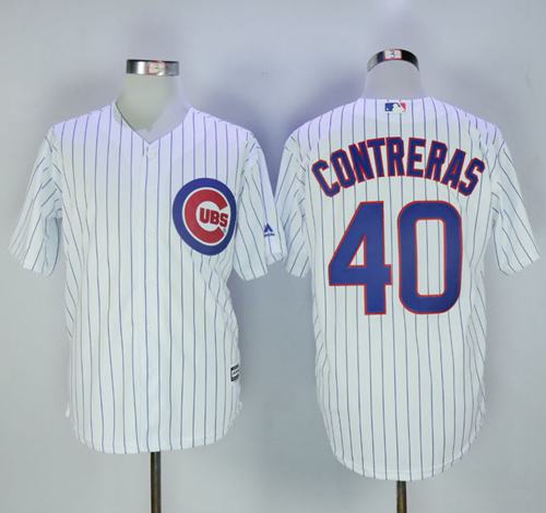 Cubs #40 Willson Contreras White Strip New Cool Base Stitched MLB Jersey - Click Image to Close